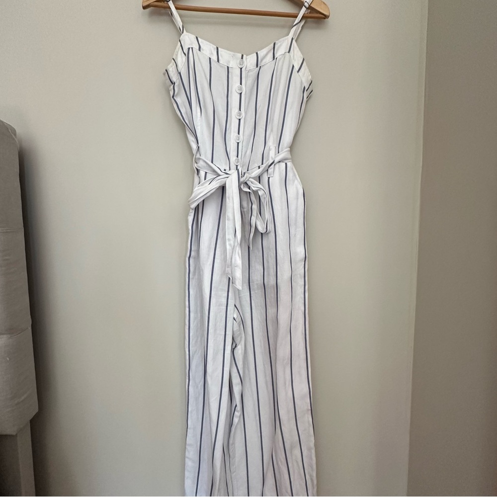 Rails Navy and White Stripe Linen Jumpsuit, Size M